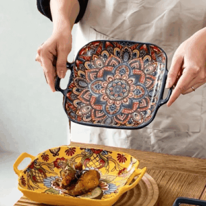 Ceramiche boeme - Teglia da forno a due manici-Blue