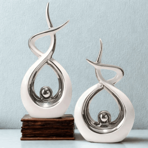 Scultura geometrica di lusso - fiamma bianca 2 pezzi