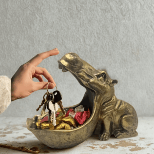 Portachiavi con statua di ippopotamo in stile art déco - oro