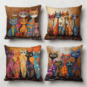 Set di 4 federe a forma di gatto vintage