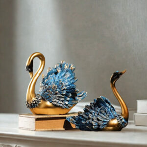 Coppia di cigni blu e oro 2 pezzi