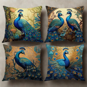 Set di 4 federe con pavone retrò