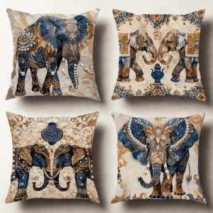Set di 4 federe con perline a forma di elefante vintage