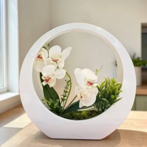 Composizione di orchidee realistiche in vaso – bianche