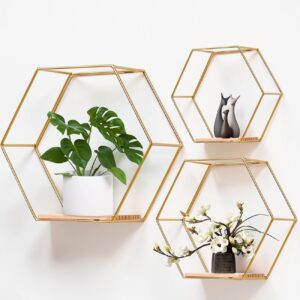 Mensola da parete decorativa in metallo color oro 3 pz