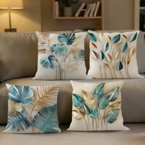 Set di 4 federe con motivo a foglie