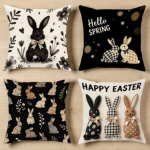 Set di 4 federe vintage con motivo a coniglietti.